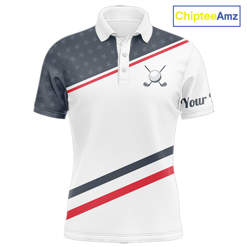 Mens Golf Polo Shirt Custom American Flag White Golf Shirt Patriotic Polo Team Clothing Attire NYN2852