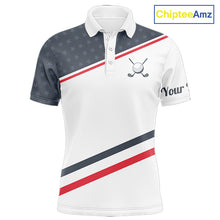 Load image into Gallery viewer, Mens Golf Polo Shirt Custom American Flag White Golf Shirt Patriotic Polo Team Clothing Attire NYN2852