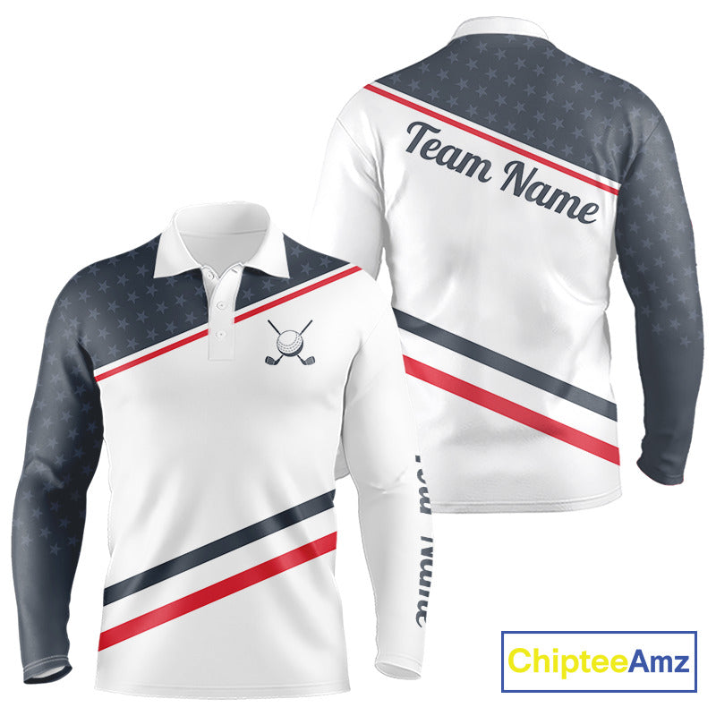 Mens Golf Polo Shirt Custom American Flag White Golf Shirt Patriotic Polo Team Clothing Attire NYN2852