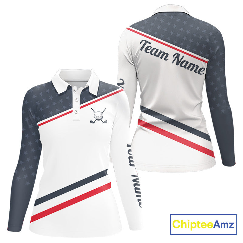Womens Golf Polo Shirt Custom American Flag White Golf Shirt Patriotic Polo Team Clothing Attire NYN2852