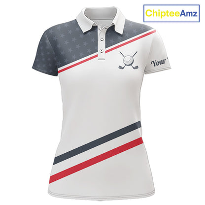 Womens Golf Polo Shirt Custom American Flag White Golf Shirt Patriotic Polo Team Clothing Attire NYN2852