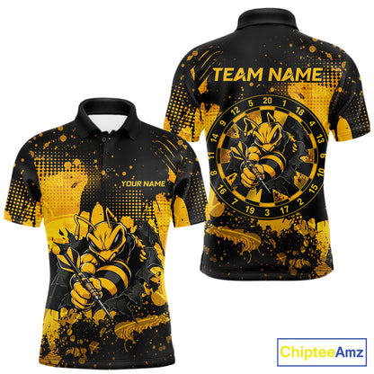 Black And Yellow Grunge Funny Bee Darts Polo & 1/4 Zip For Men Personalized Dart Team Shirts NYN3237