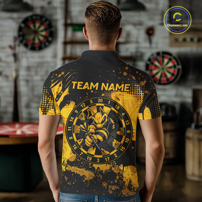 Black And Yellow Grunge Funny Bee Darts Polo & 1/4 Zip For Men Personalized Dart Team Shirts NYN3237