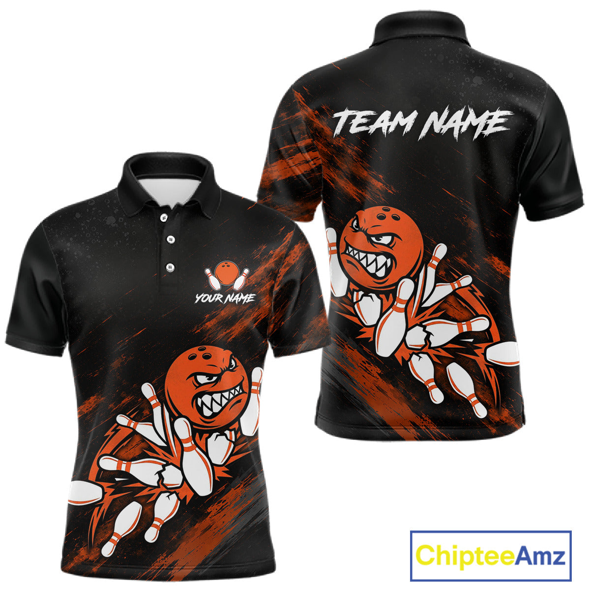 Funny Angry Bowling Ball men's bowling polo shirt custom orange strike bowling team jersey, bowling gift for men