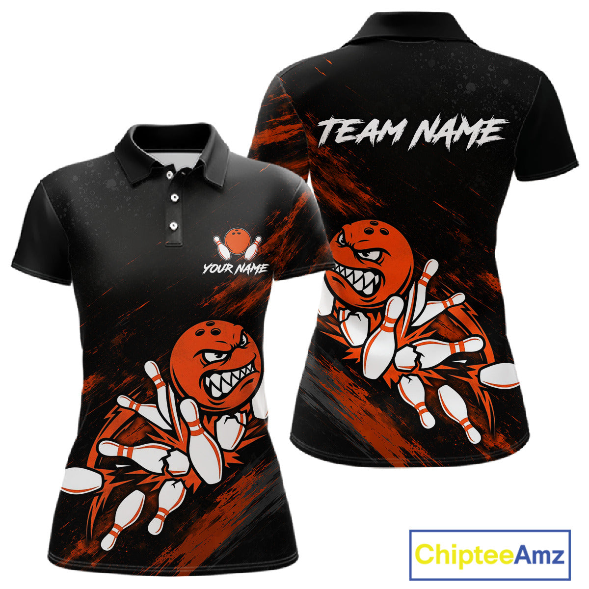 Funny Angry Bowling Ball women's bowling polo shirt custom orange strike bowling team jersey, bowling gift for women