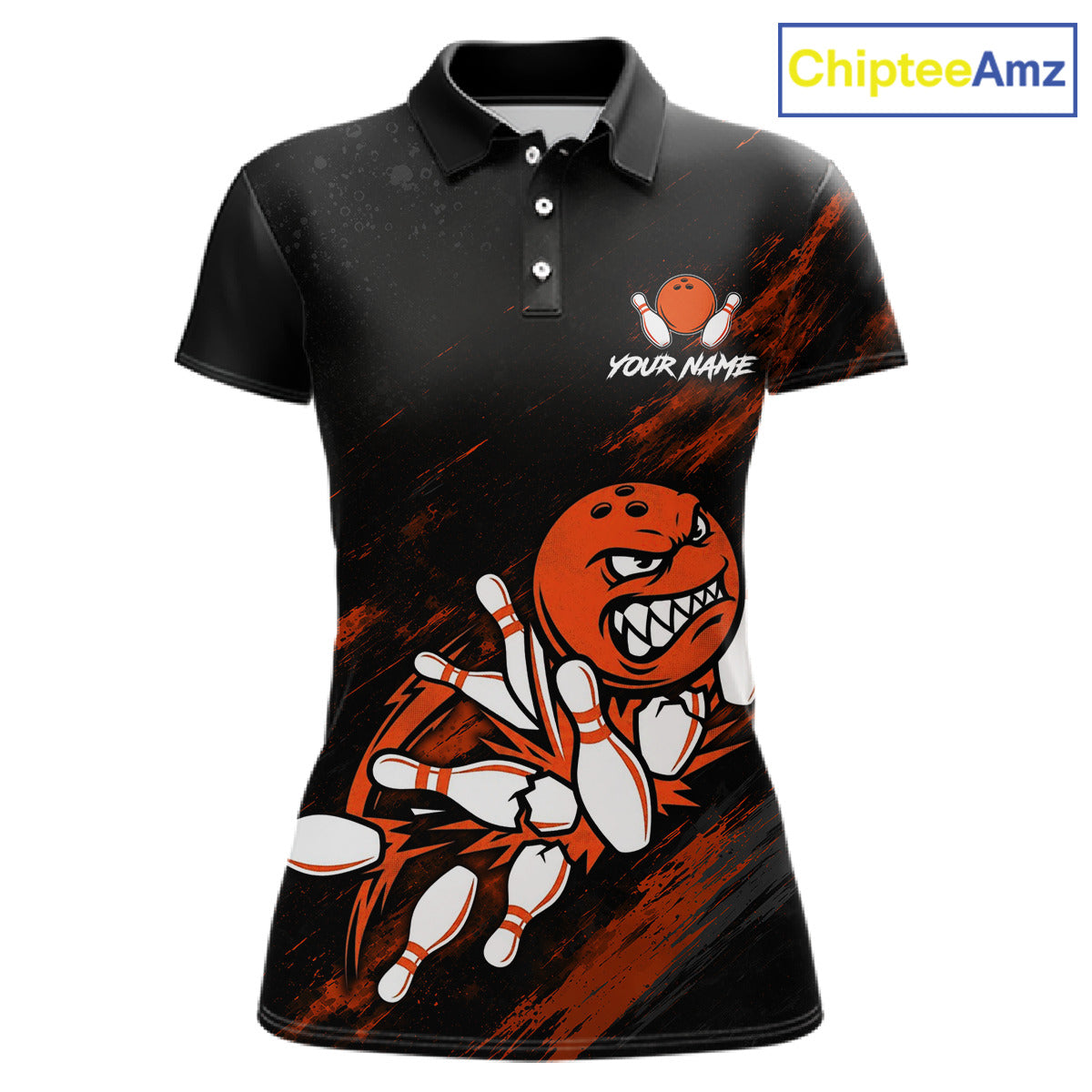 Funny Angry Bowling Ball women's bowling polo shirt custom orange strike bowling team jersey, bowling gift for women