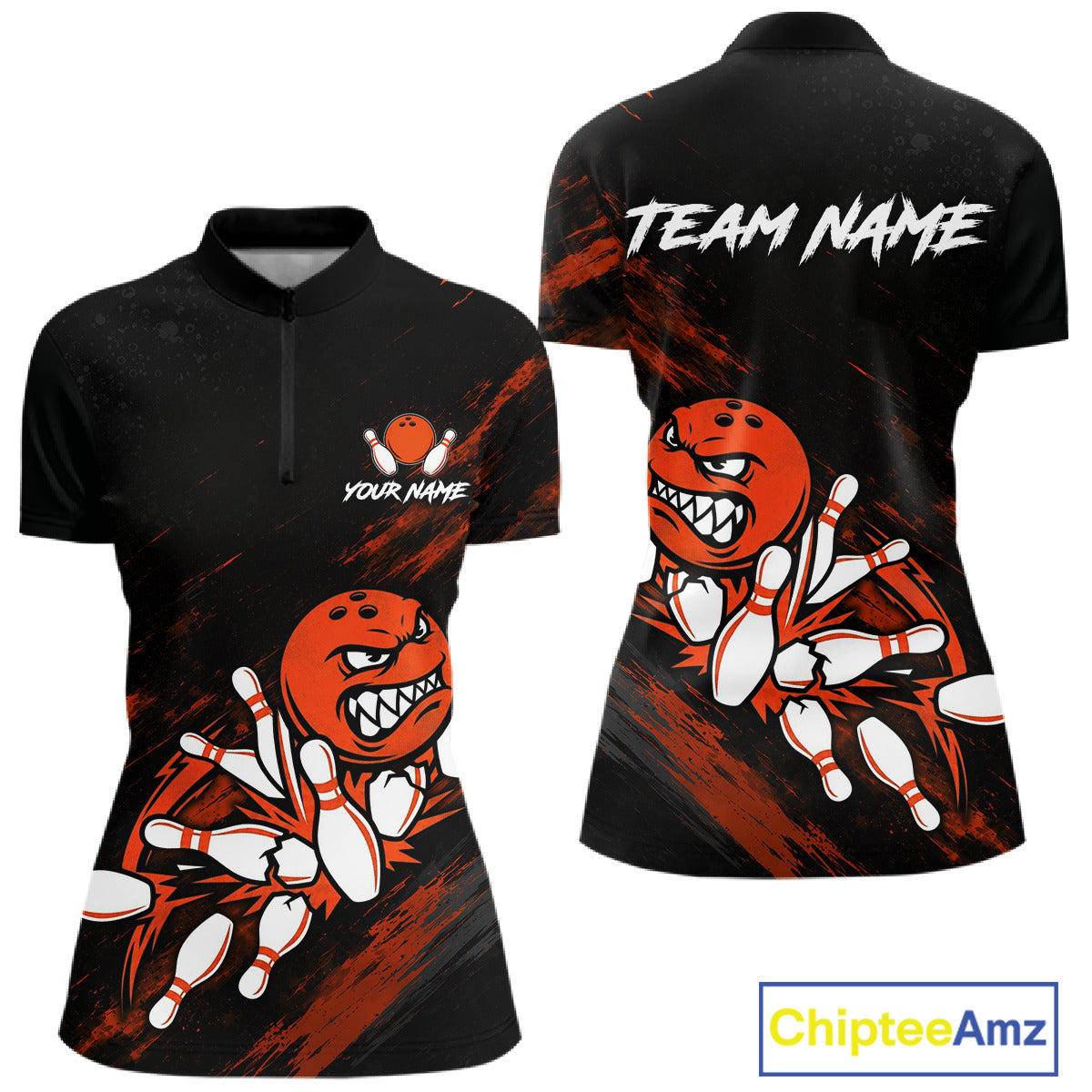 Funny Angry Bowling Ball women's quarter zip bowling shirt custom bowling team apparel, personalized bowling uniform