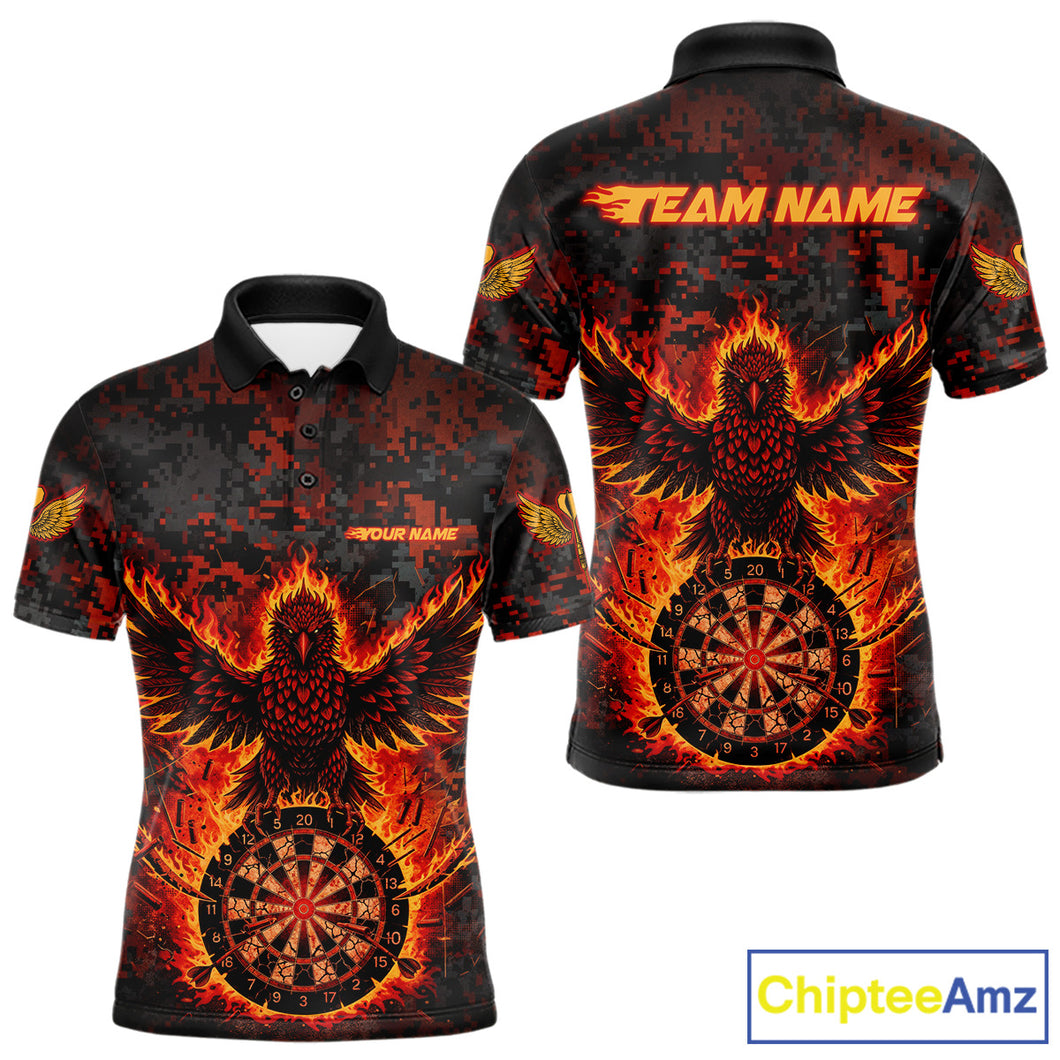 Custom Red Flames Eagle Digital Camo Darts Polo Shirt For Men Cracked Dart Jerseys NYN1958