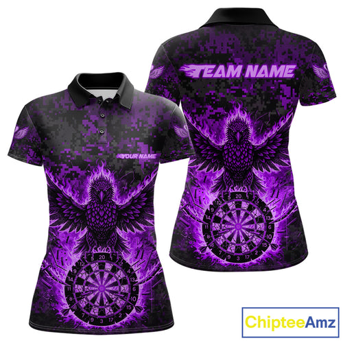 Custom Red Flames Eagle Digital Camo Darts Polo Shirt For Women Cracked Dart Jerseys NYN1959