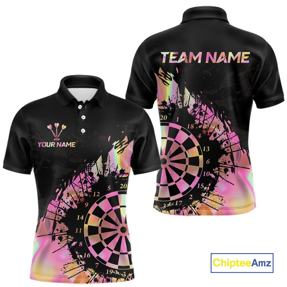 Pink Holographic Dartboard Grunge Darts Polo Shirts For Men Custom Name For Darters NYN2705