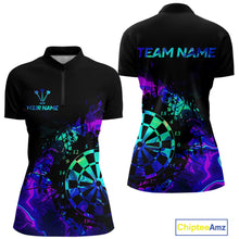Load image into Gallery viewer, Blue Holographic Dartboard Grunge Darts 1/4-Zip  Shirts For Women Custom Name For Darters NYN2706