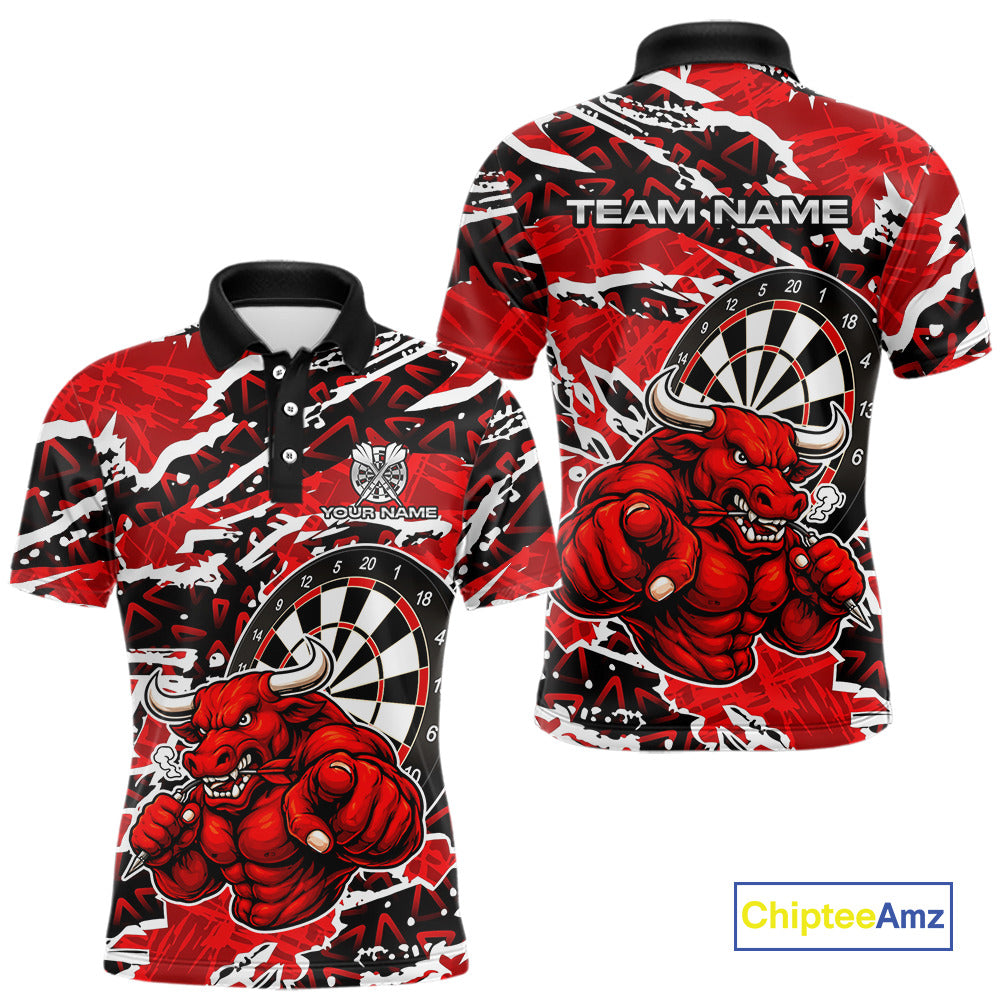 Personalized Men Darts Bull Grunge Red Polo Shirt Custom Name Polo 1/4-Zip Shirt Gift For Darters NYN2856