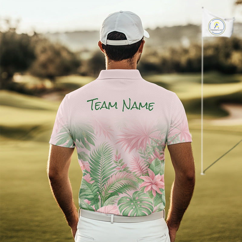 Personalized Green And Pink Tropical Pattern Custom Golf Polo Shirt For Men Golf Team Clothes NYN2864