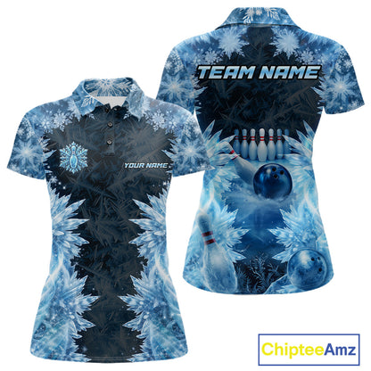 Icy Womens Bowling Shirts Custom Snowflake Icy Bowling Ball And Pins Team League Bowler Jerseys NYN3070