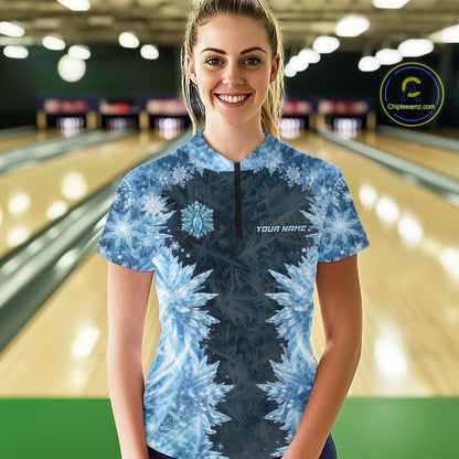 Icy Womens Bowling Shirts Custom Snowflake Icy Bowling Ball And Pins Team League Bowler Jerseys NYN3070