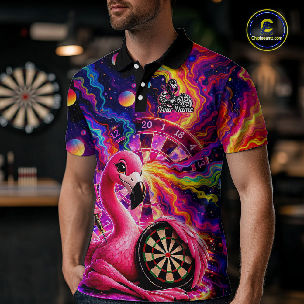 Personalized Cute Flamingo Dart Polo & Quarter Zip Shirt For Men Colorful Rainbow Paint Darts Jersey NYN2869
