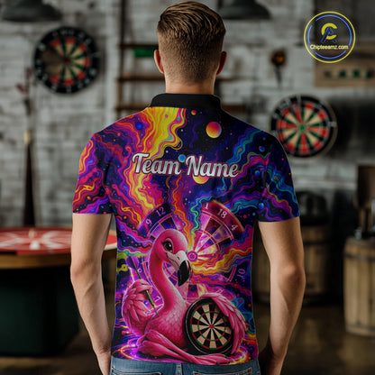 Personalized Cute Flamingo Dart Polo & Quarter Zip Shirt For Men Colorful Rainbow Paint Darts Jersey NYN2869