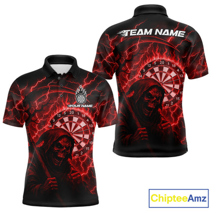 Custom Lightning Red Grim Reaper Men Dart Polo Shirt Flames Dart Tournament Jersey NYN1448