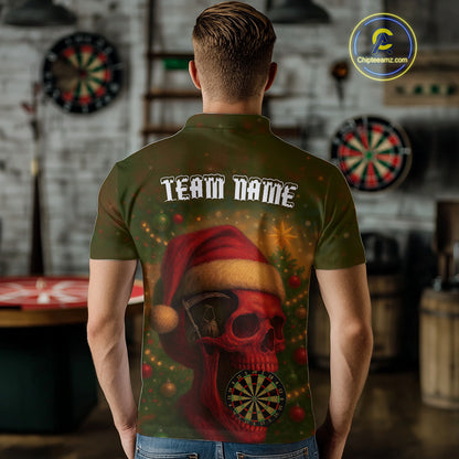 Custom Santa Skull Dartboard Christmas Dart Polo Shirt For Men Xmas Tree Dart Team Jersey NYN1454