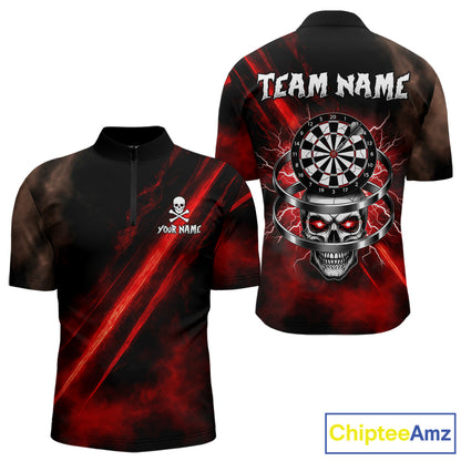 Custom Silver Skull Dartboard Lightning Red Dart Men 1/4-Zip Jerseys Outfits Dart Shirt NYN1710