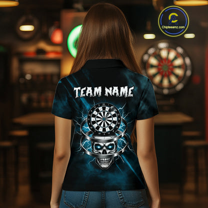 Custom Silver Skull Dartboard Lightning Turquoise Dart Women Polo Jerseys Outfits Dart Shirt NYN1712