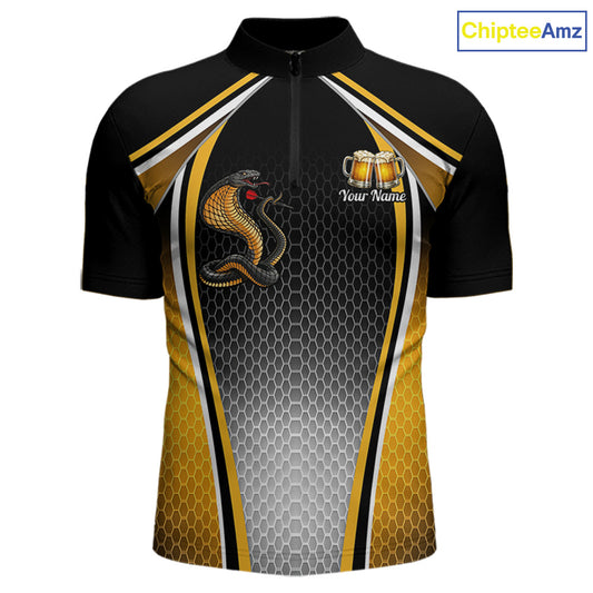 Funny Cobra Cheer Beers Polo & 1/4-Zip Shirt Custom Black & Yellow Cobra Men Best Dart Team Shirts NYN2897