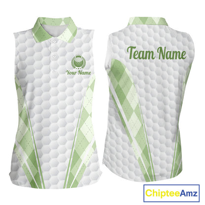 Womens Sleeveless Golf Polo Shirt Argyle Pattern Golf Shirts For Womens Green Argyle And White Golf Ball Gifts NYN2906