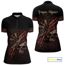 Load image into Gallery viewer, Red Grunge Retro American Flag Dartboard Women Dart 1/4-Zip Shirt Custom Skull Dart Team Jerseys NYN2542