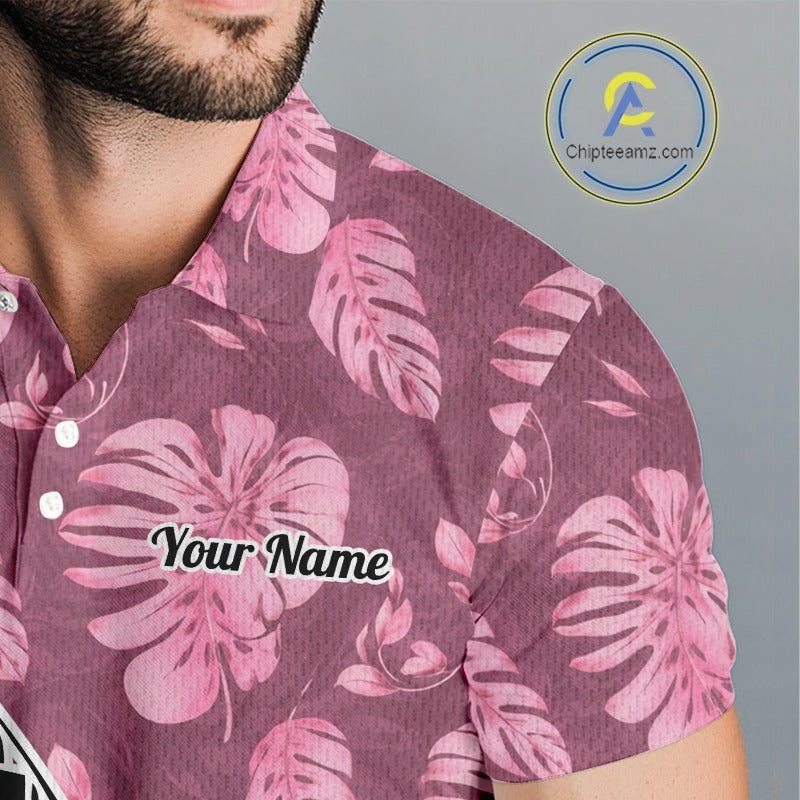 Golfing Flamingo Mens Golf Polo Shirt Custom Pink Pattern Monstera Golf Ball Clothes Shirts NYN2910