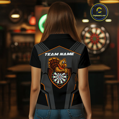 Custom Orange Turkey Autumn Funny Dart Polo Shirt For Women Thanksgiving Dart Team Jersey NYN1498