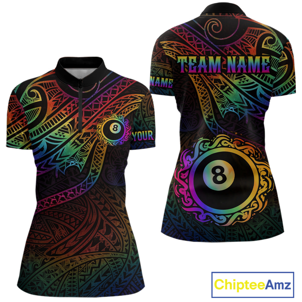 Colorful Rainbow Tribal Billiard Jersey For Women 8 Ball Billiard Uniform Billiard Team Shirts NYN2922