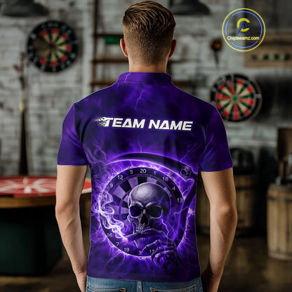 Smoking Purple Flames Skull Darts Custom Men Polo Dart Jerseys Thunder Dart League Shirt NYN2050