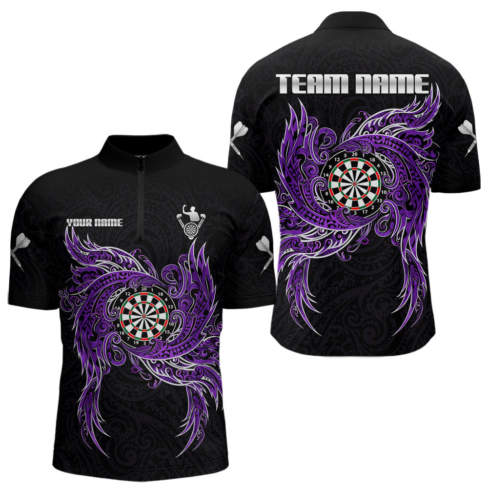 Purple Tribal Pattern Dartboard Darts Quarter-Zip Shirt For Men Custom Darts Team Jerseys NYN2551