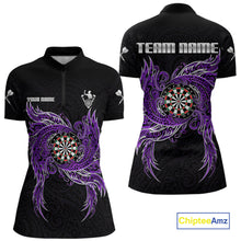 Load image into Gallery viewer, Purple Tribal Pattern Dartboard Darts Quarter-Zip Shirt For Women Custom Darts Team Jerseys NYN2551