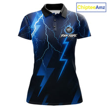 Load image into Gallery viewer, Thunder Lightning Billiard Ball Shirt For Women Custom Blue Flames 8 Ball Billiard Pool Jersey NYN3133