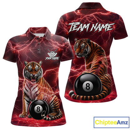 Thunder Red Funny Tiger 8 Ball Billiard Pool Shirt For Women Custom Billiard Team Attire NYN3141