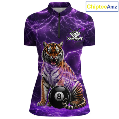 Thunder Purple Funny Tiger 8 Ball Billiard Pool Shirt For Women Custom Billiard Team Attire NYN3140