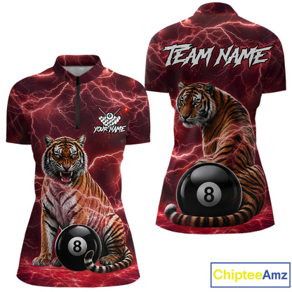 Thunder Red Funny Tiger 8 Ball Billiard Pool Shirt For Women Custom Billiard Team Attire NYN3141