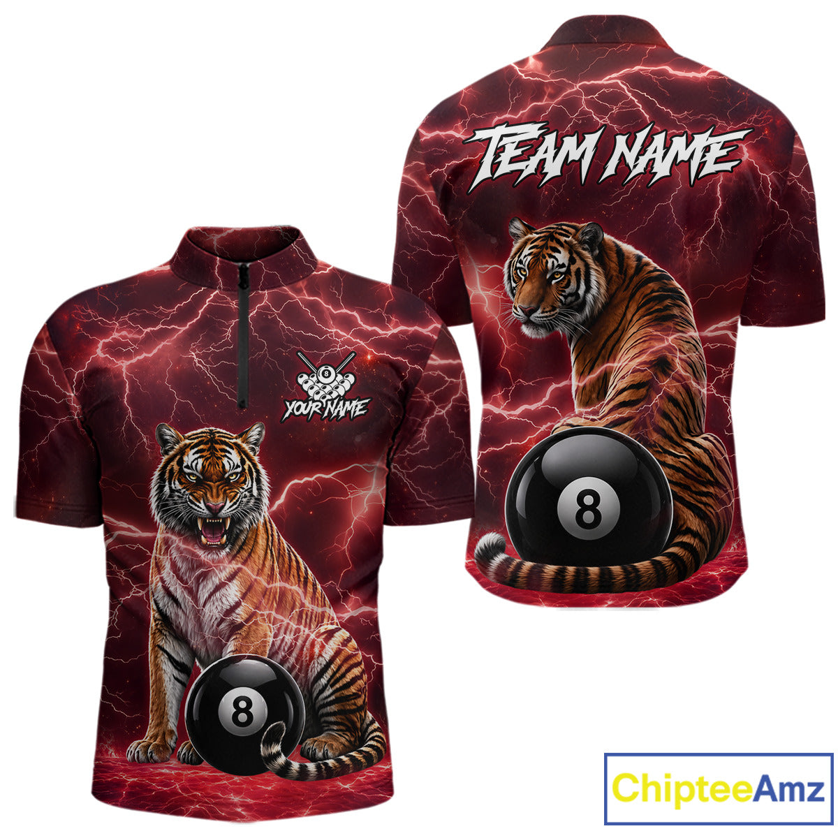 Thunder Red Funny Tiger 8 Ball Billiard Pool Shirt For Men Custom Billiard Team Attire NYN3141