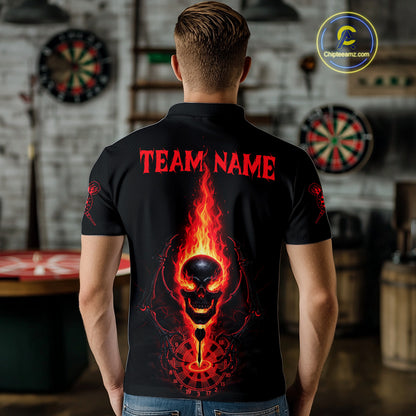 Skeleton Fire Flame Dartboard Custom Mens Polo Dart Shirt Red Skull Dart Jerseys NYN1769