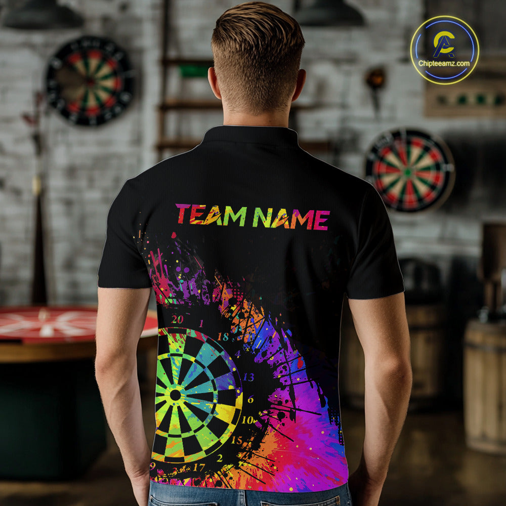 Colorful Splatter Dartboard Grunge Dart Polo Shirts For Men Custom Name For Darters NYN2281