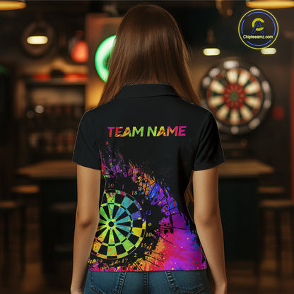 Colorful Splatter Dartboard Grunge Dart Polo Shirts For Women Custom Name For Darters NYN2281