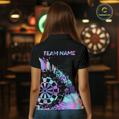 Purple Holographic Dartboard Grunge Dart Polo Shirts For Women Custom Name For Darters NYN2282