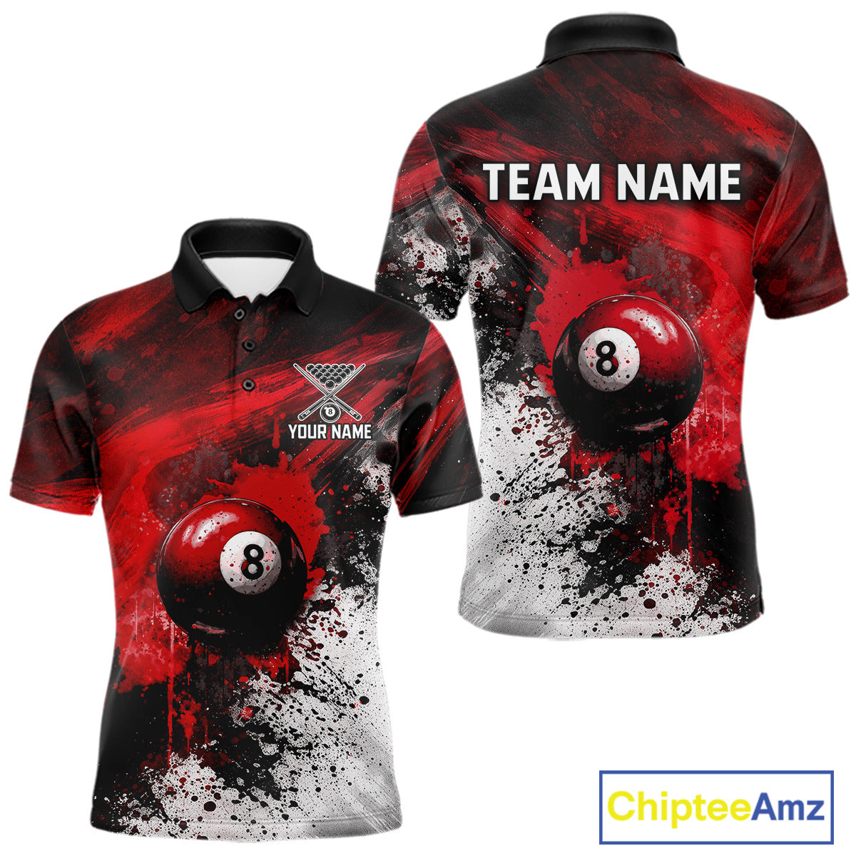 Red Grey Splatter Paint Pool 8 Ball 3D Billiard Shirt For Men Personalized  Billiard Attire Gifts NYN2567