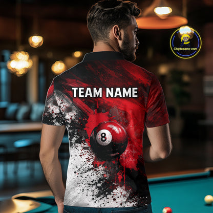 Red Grey Splatter Paint Pool 8 Ball 3D Billiard Shirt For Men Personalized  Billiard Attire Gifts NYN2567