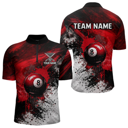 Red Grey Splatter Paint Pool 8 Ball 3D Billiard Shirt For Men Personalized  Billiard Attire Gifts NYN2567