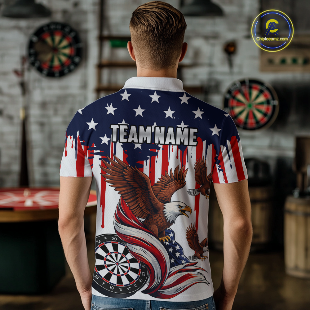 US Flag Eagle 3D Dartboard Men Darts Team Shirt Personalized Patriotic Dart Polo Jerseys NYN2571