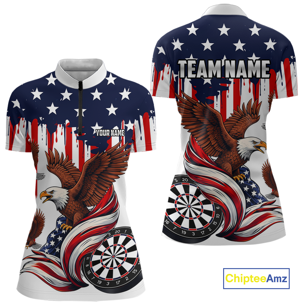 US Flag Eagle 3D Dartboard Women Darts Team Shirt Personalized Patriotic Dart Quarter-Zip Jerseys NYN2571