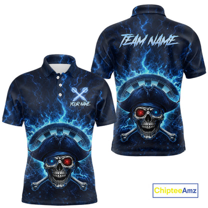 Blue Dartboard & Arrow Fire Flame Pirate Dart Polo Shirts For Men Custom Dart Team Jerseys NYN2726