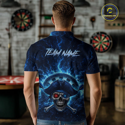 Blue Dartboard & Arrow Fire Flame Pirate Dart Polo Shirts For Men Custom Dart Team Jerseys NYN2726